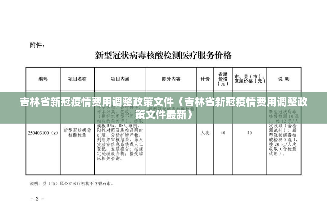 吉林省新冠疫情费用调整政策文件（吉林省新冠疫情费用调整政策文件最新）