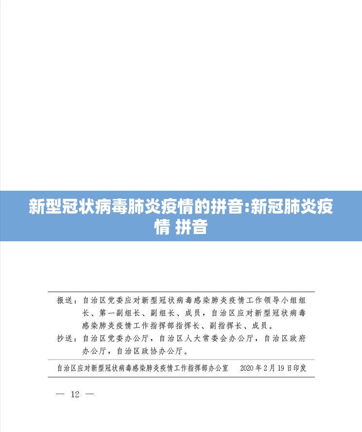 新型冠状病毒肺炎疫情的拼音:新冠肺炎疫情 拼音