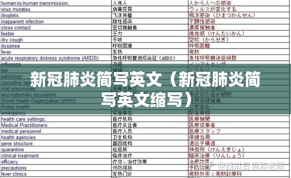 新冠肺炎简写英文（新冠肺炎简写英文缩写）